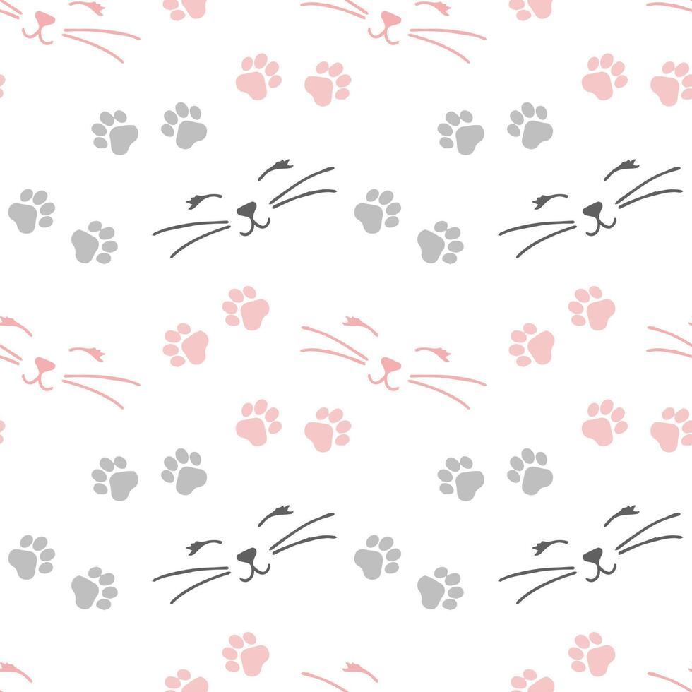 Seamless pattern, hand drawn cute smiling cat faces and paw prints, pink and gray on a white background. Textile, wallpaper, cover, kids bedroom decor 6139024 Vector Art at Vecteezy Seamless pattern, hand drawn cute smiling cat faces and paw prints, pink and gray on a white background. Textile, wallpaper, cover, kids bedroom decor 6139024 Vector Art at Vecteezy