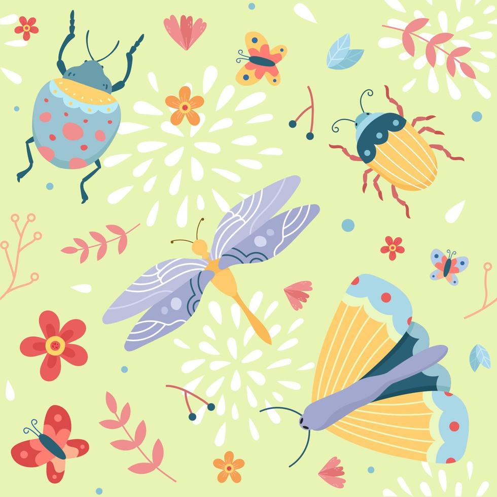 Seamless Pattern Bugs and Insects vector