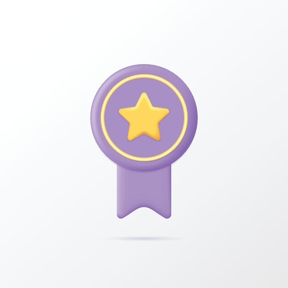 Winner medal with star and ribbon 3d vector icon illustration