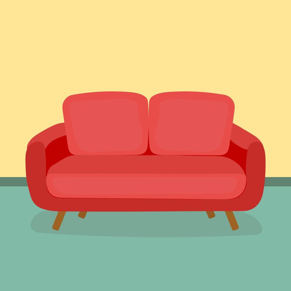 Sofa for modern living room reception or lounge single object flat cartoon design vector illustration.