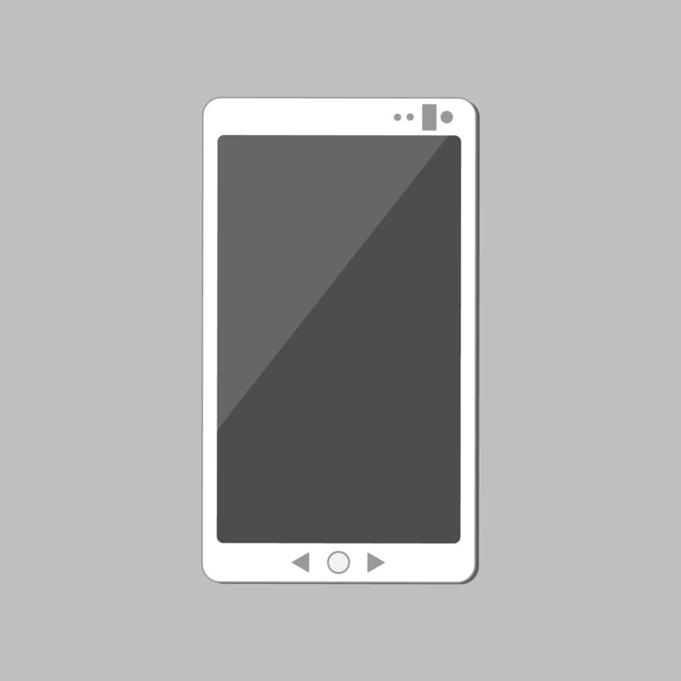 Smartphone with blank grey display icon. Mobile phone on grey background. Presentation template for mobile application or service. Isolated vector illustration closeup in flat design.