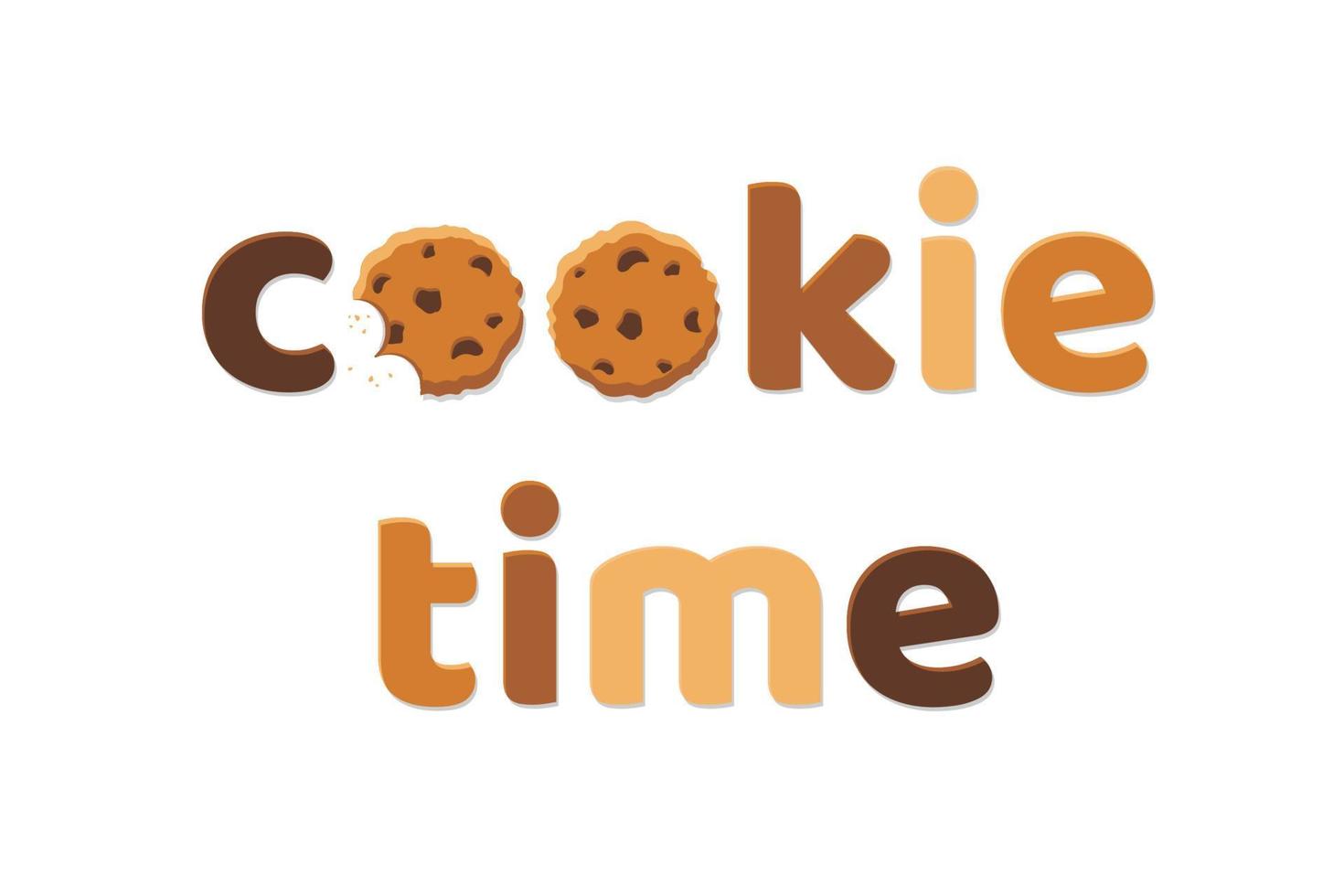 Cookie time. Homemade chocolate oatmeal chip cookies icon. Sticker for social media content. Vector flat illustration isolated design. Cartoon style poster, t shirt print, post card, video blog cover