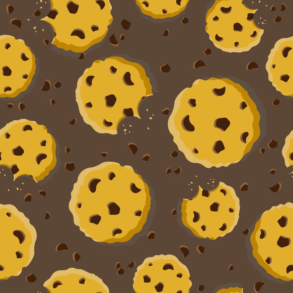 galletas de azúcar con chispas de chocolate de patrones sin fisuras. linda textura de comida. Fondo de vector de pastelería dulce. Ilustración de diseño plano.