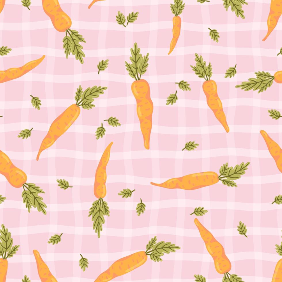 caricatura, zanahoria, vector, seamless, patrón. Fondo de comida vegana saludable y vegetal. textura del tema de Pascua. vector