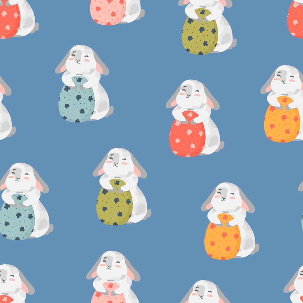 Happy Easter bunny vector seamless pattern. Spring background with rabbits or hares for textile, wallpaper or print design. Flat cartoon texture Illustration