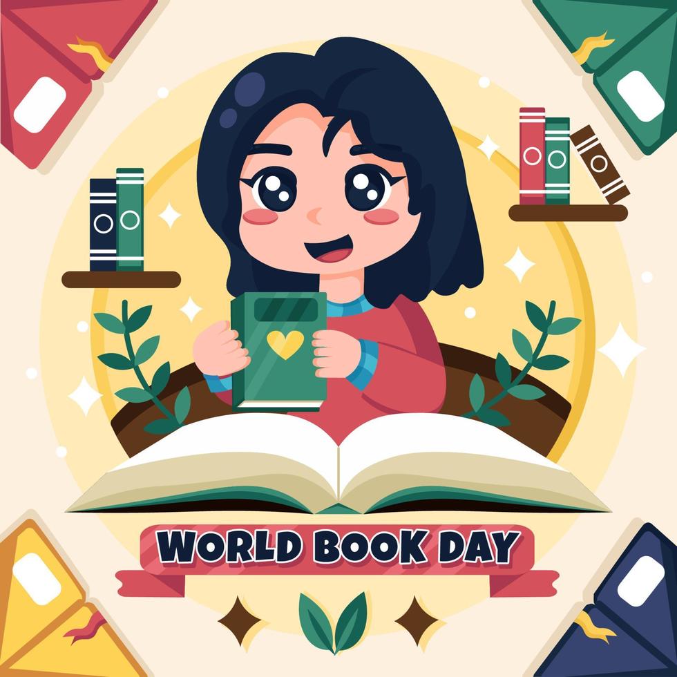 niña sosteniendo libro celebrar el día mundial del libro vector