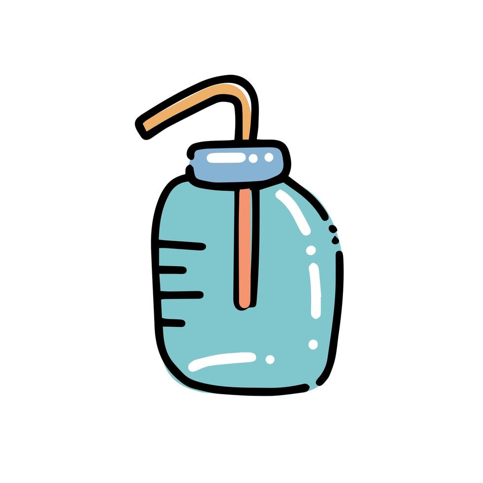 plantilla de botella de vidrio transparente con tapa de goma y túbulo. botella médica. boceto de color de garabato dibujado a mano. símbolo de signo. elemento de decoración. Fondo blanco. aislado. ilustración vectorial vector