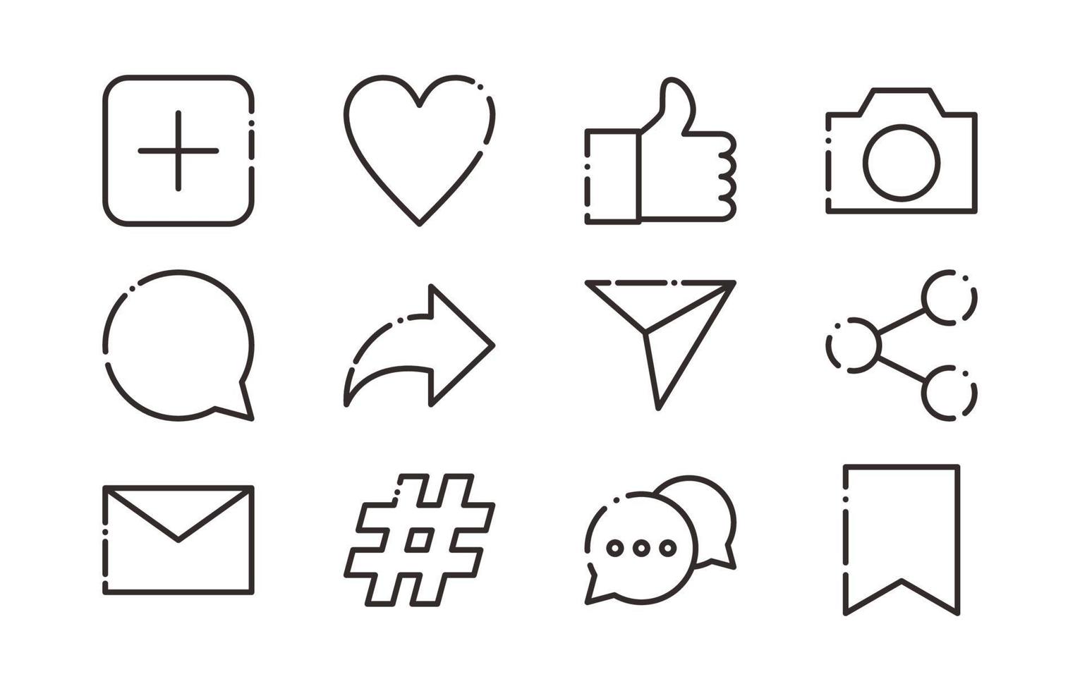 Social Media Reaction And Action Outline Icon Collection vector