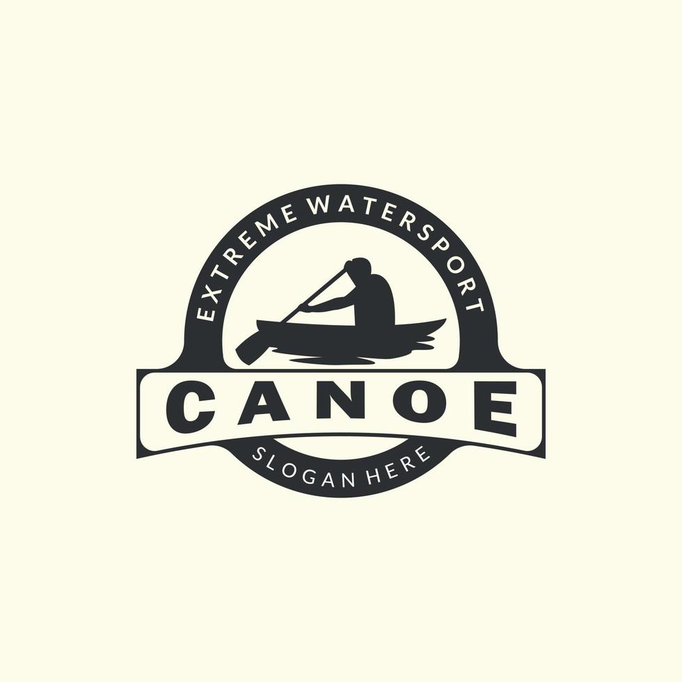 canoa con diseño de plantilla de logotipo de estilo vintage y emblema. rafting, deporte, agua, pesca, ilustración vectorial de silueta vector