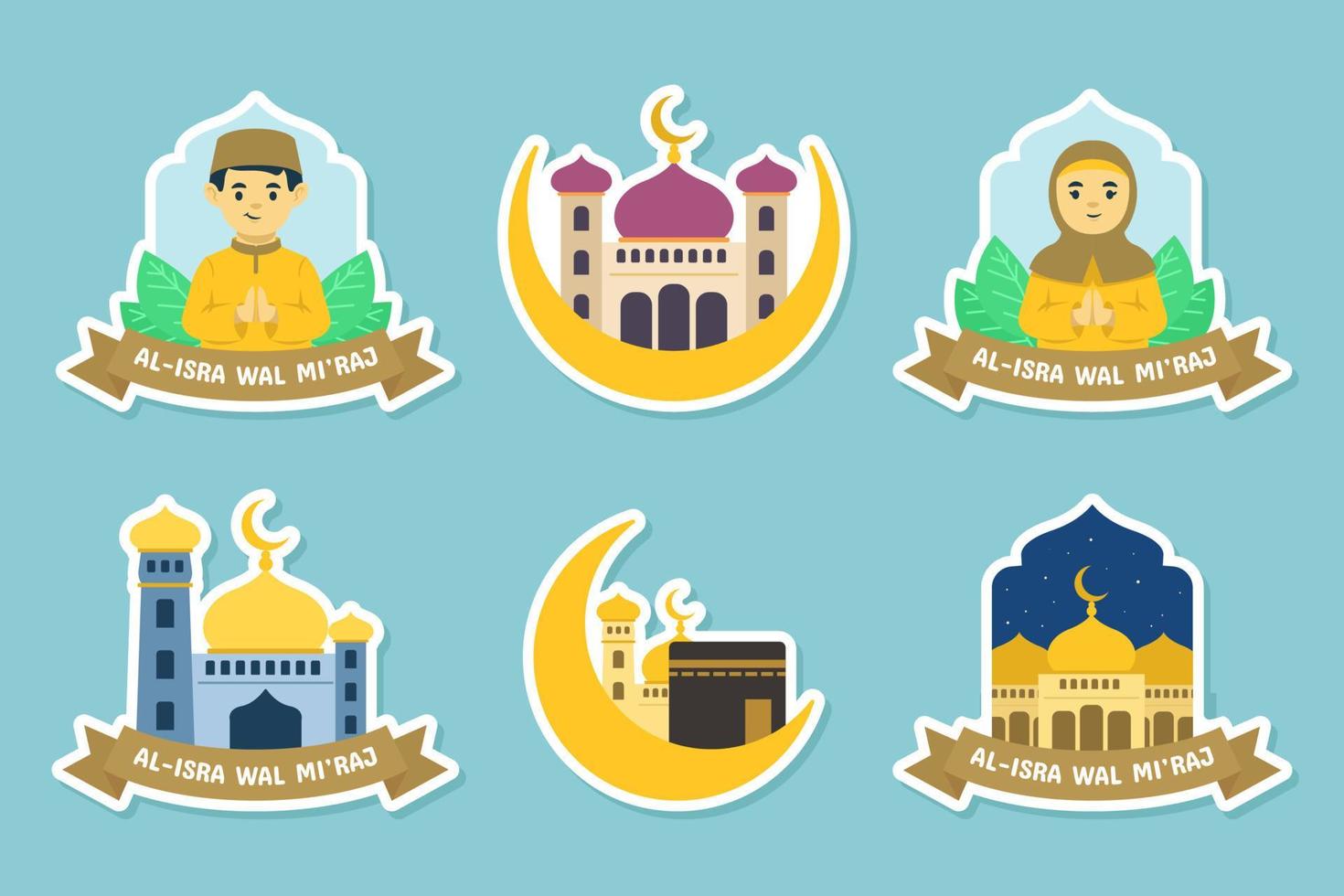 Islamic Isra and Mi'raj Sticker Collection vector