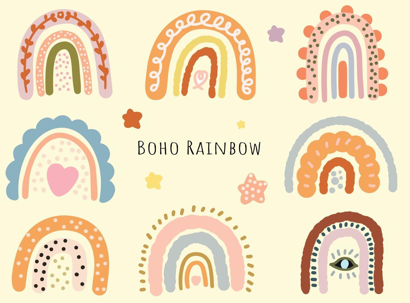 hand drawn boho rainbow vector collection