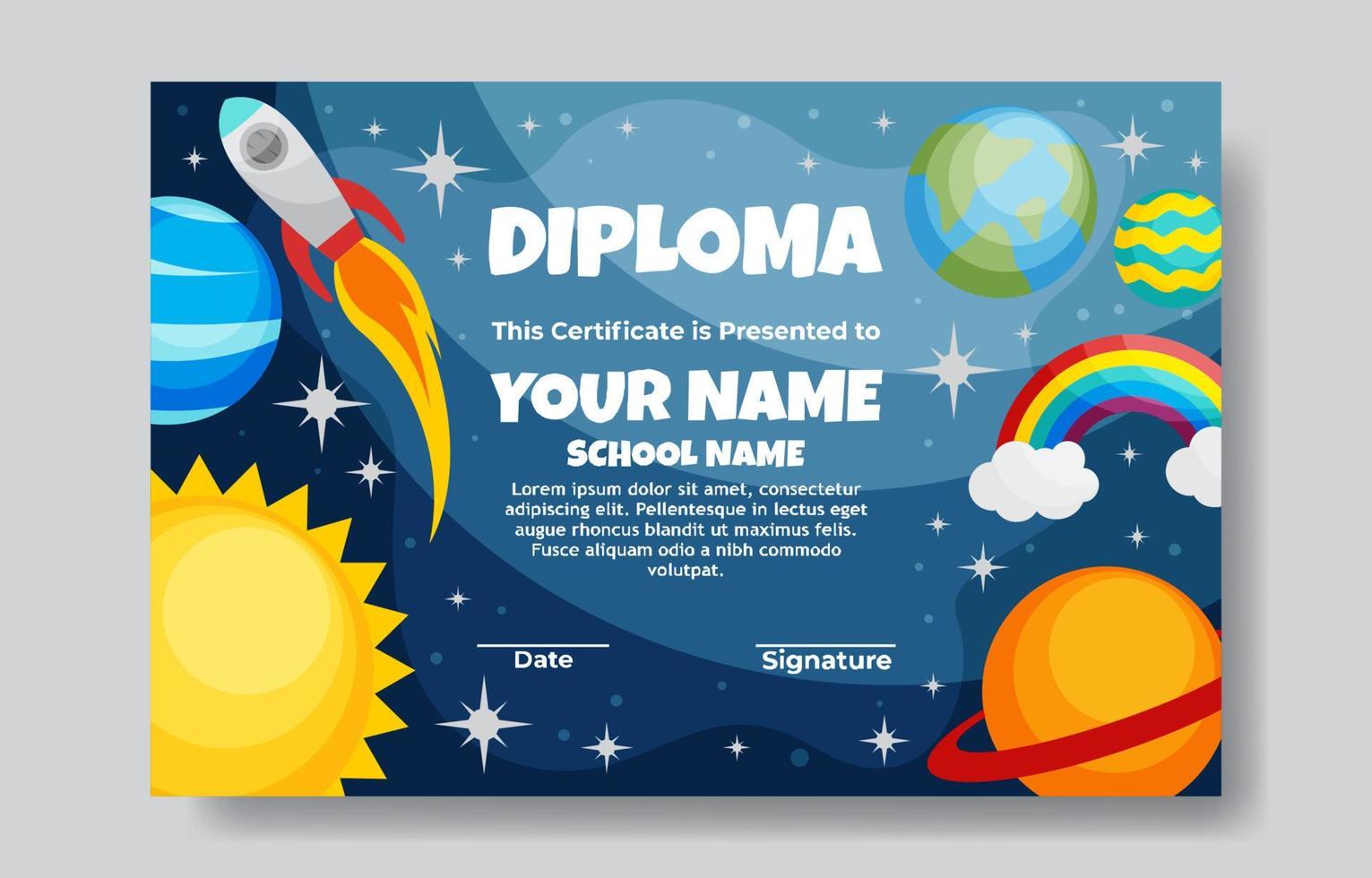 Certificate of Kindergarten Graduation Space Concept Template vector