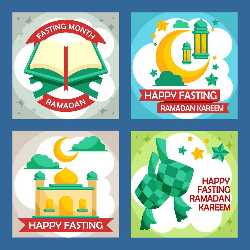 conjunto de redes sociales de ramadán de ayuno feliz vector