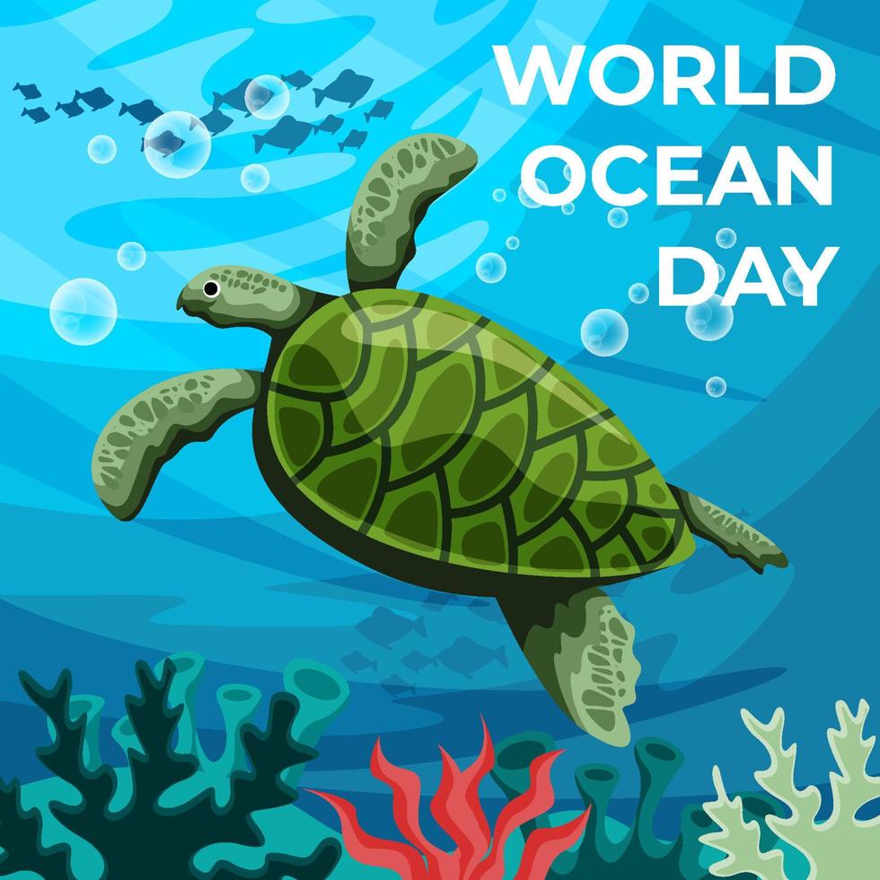 concepto de fondo de tortuga marina del día mundial del océano vector