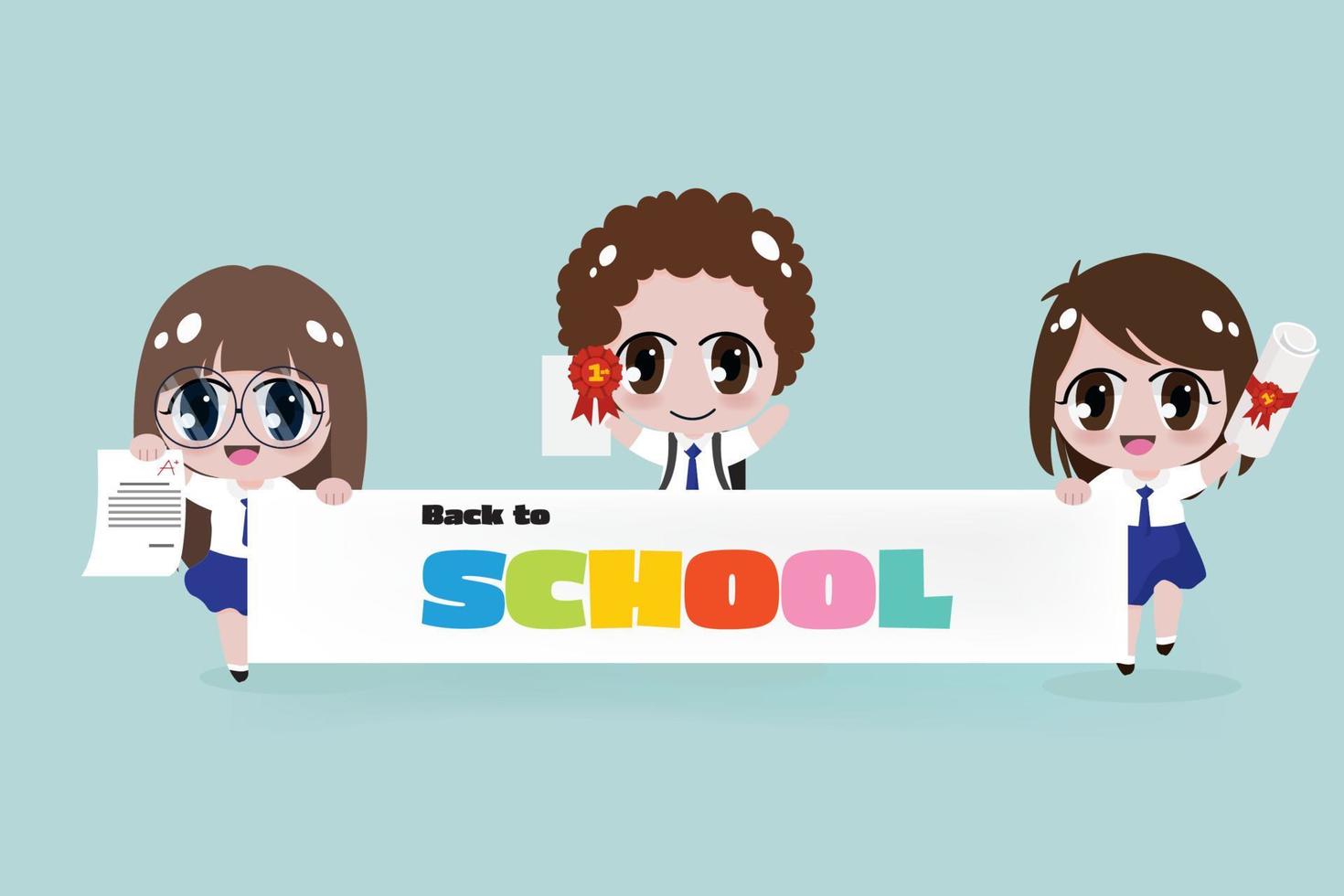 happy kids in uniform clothes back to school vector