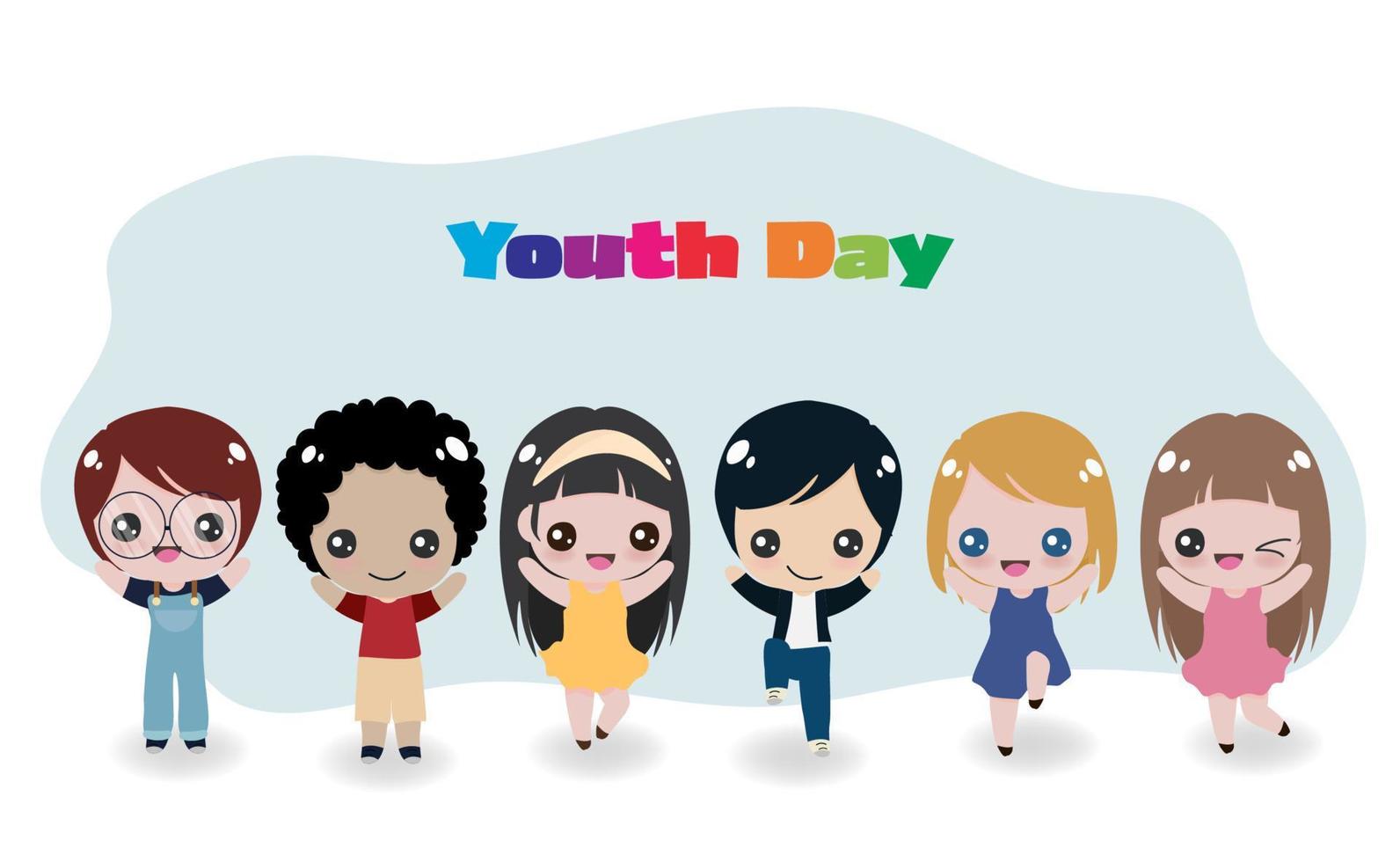 cheerful international kids for youth day banner vector