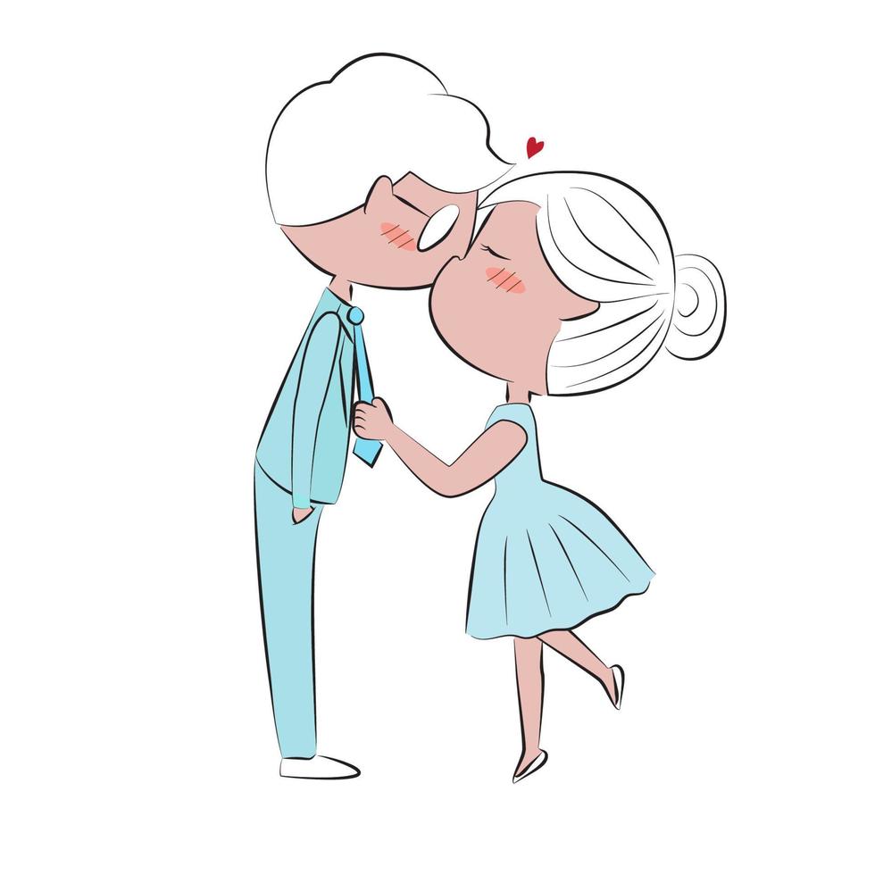 garabato mano dibujar pareja beso para el día de san valentín vector