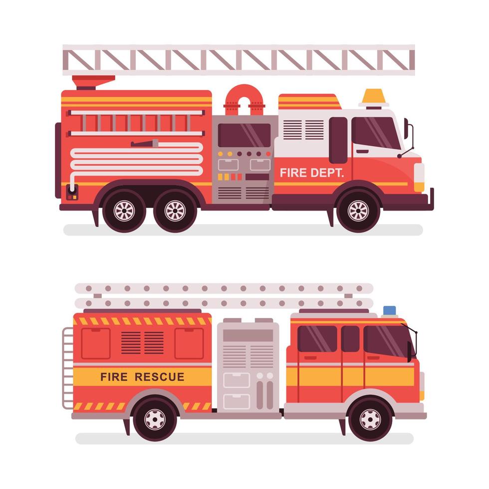 variaciones de diseño plano de camiones de bomberos antiguos vector