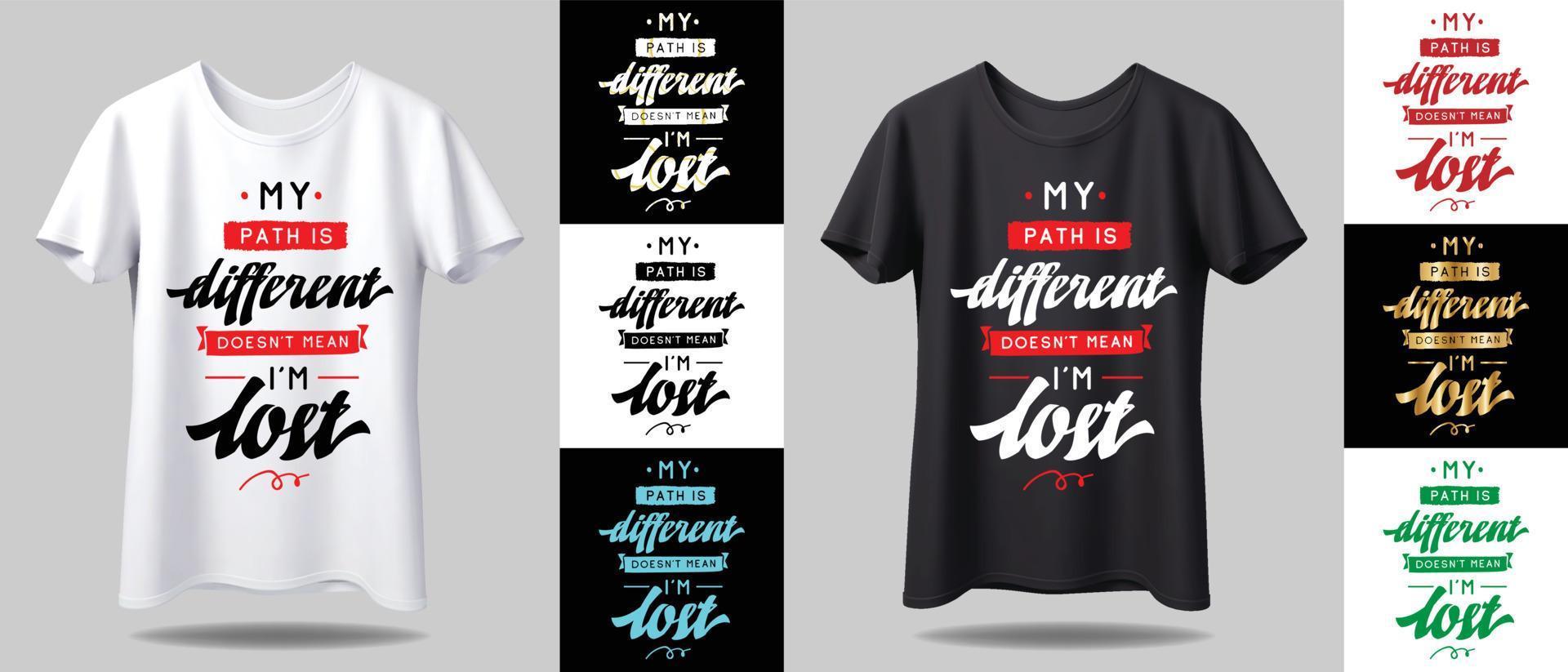 T-shirt design mockup. New black and white typography t-shirt design with mockup in different color vector