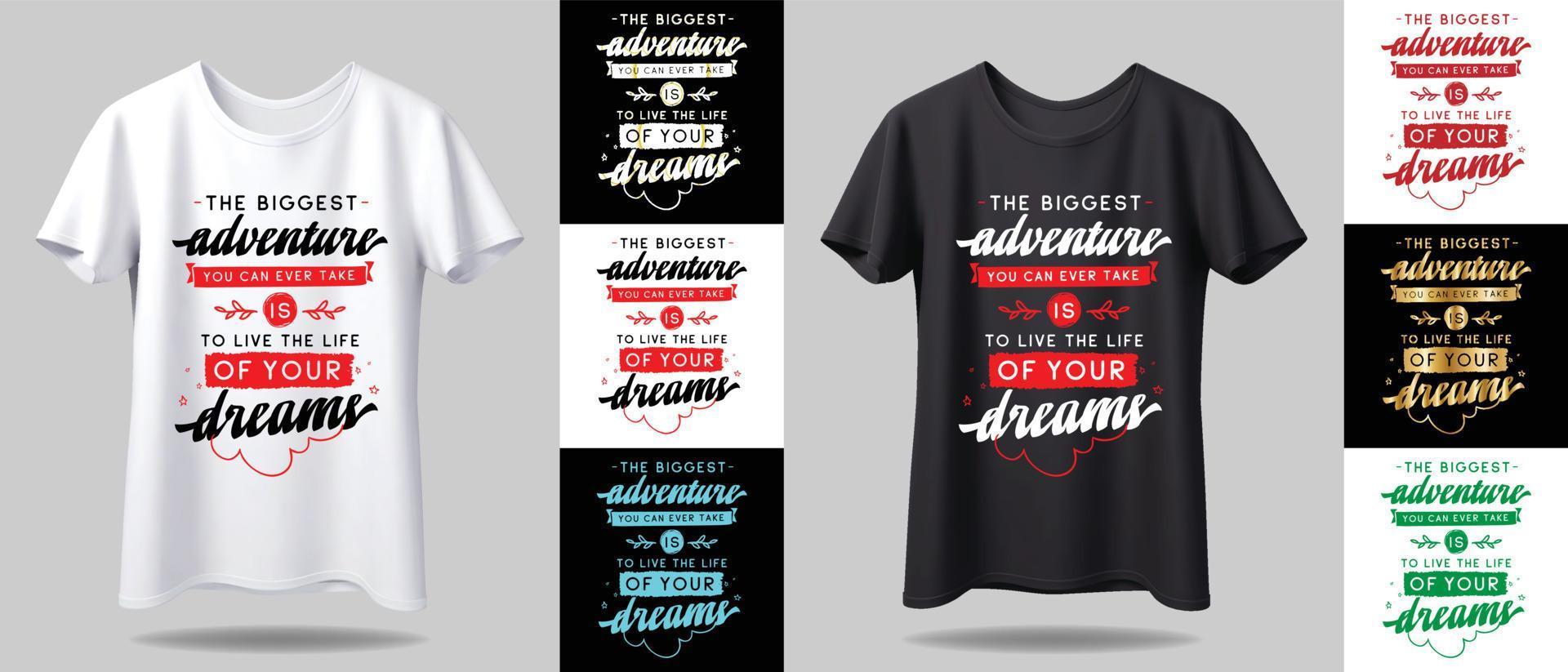 T-shirt design mockup. New black and white typography t-shirt design with mockup in different color vector