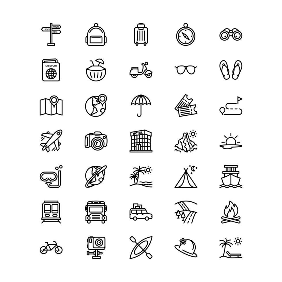 conjunto de iconos de viajes y vacaciones vector