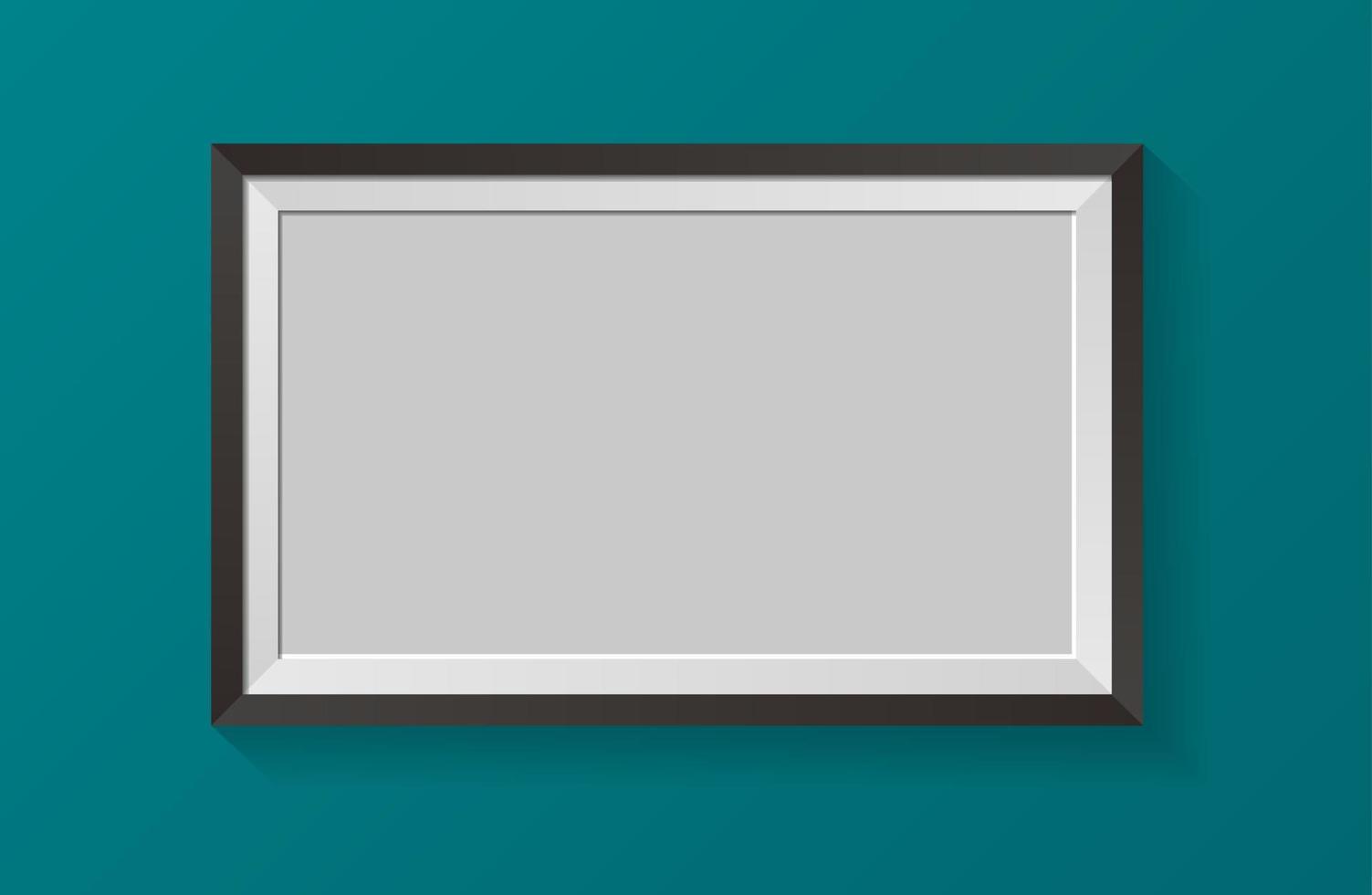 Picture frame isolated on green wall. Realistic rectangle empty photo frame. vector