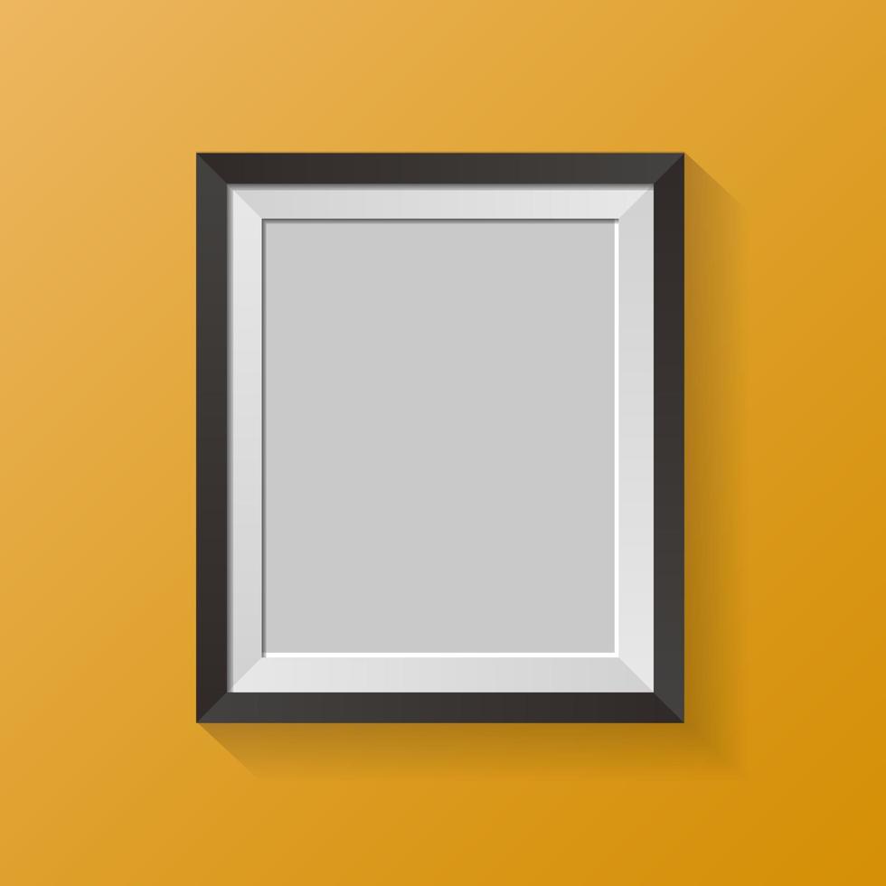 Picture frame isolated on yellow wall. Realistic square empty photo frame. vector