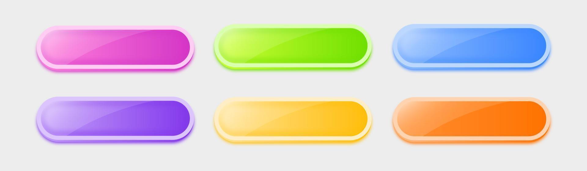 Set of colorful rectangle shape buttons. Different colorful button set. Vector illustration.