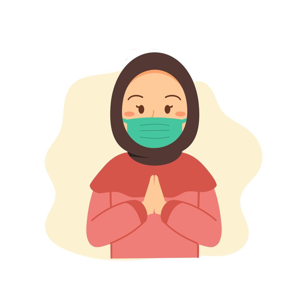 muslim woman wear hijab for greeting card ramadan and eid al fitr vector