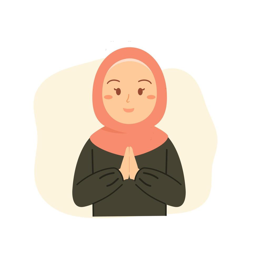 muslim woman wear hijab for greeting card ramadan and eid al fitr vector