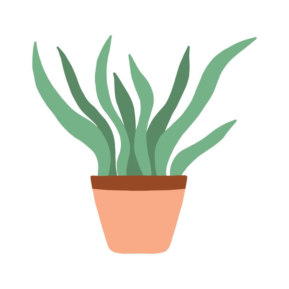 Houseplant in a pot. Cute houseplant in pot. Beautiful plant with green leaves. Vector illustration in hand drawn style.