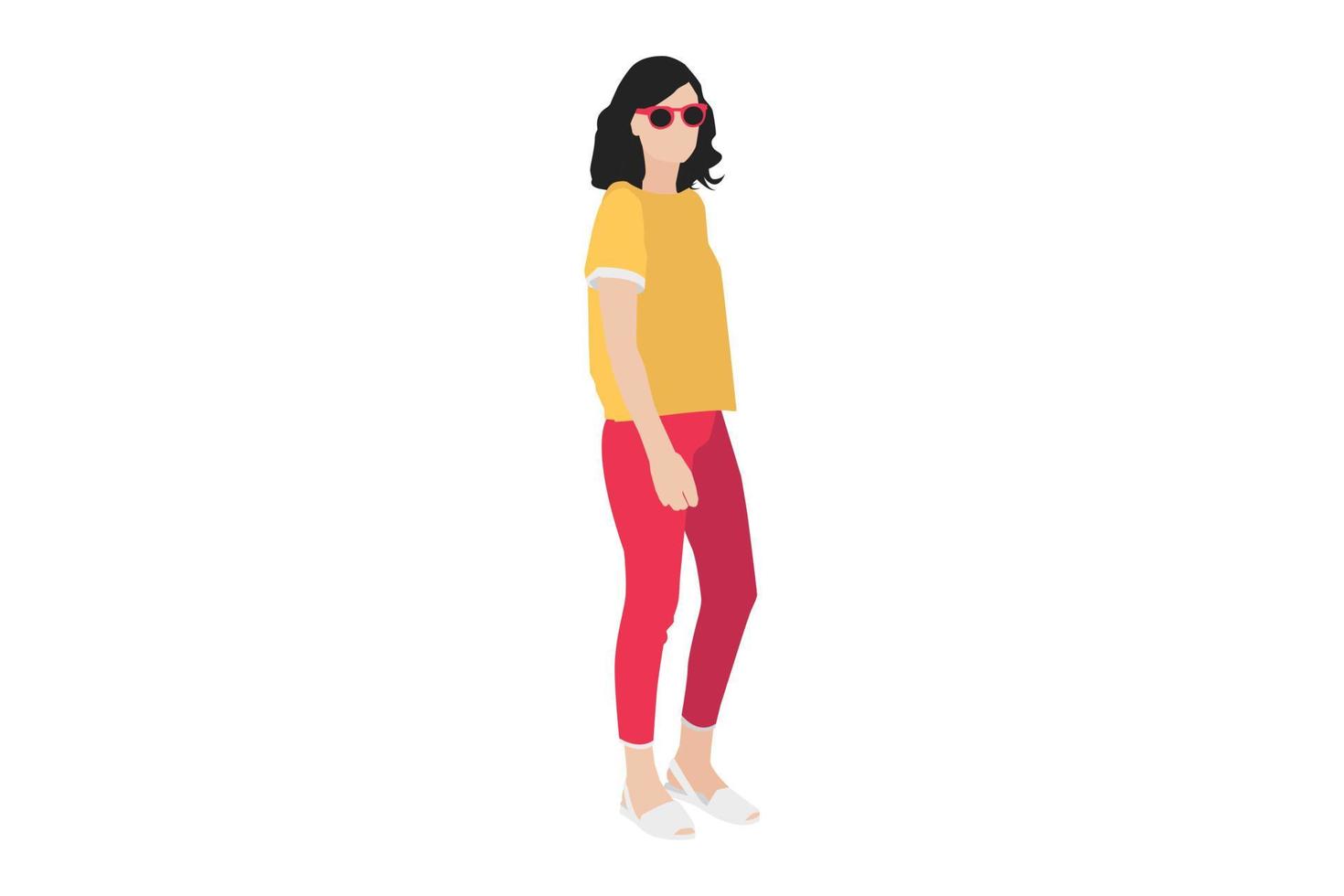 Ilustración vectorial de mujeres casuales caminando por la acera vector