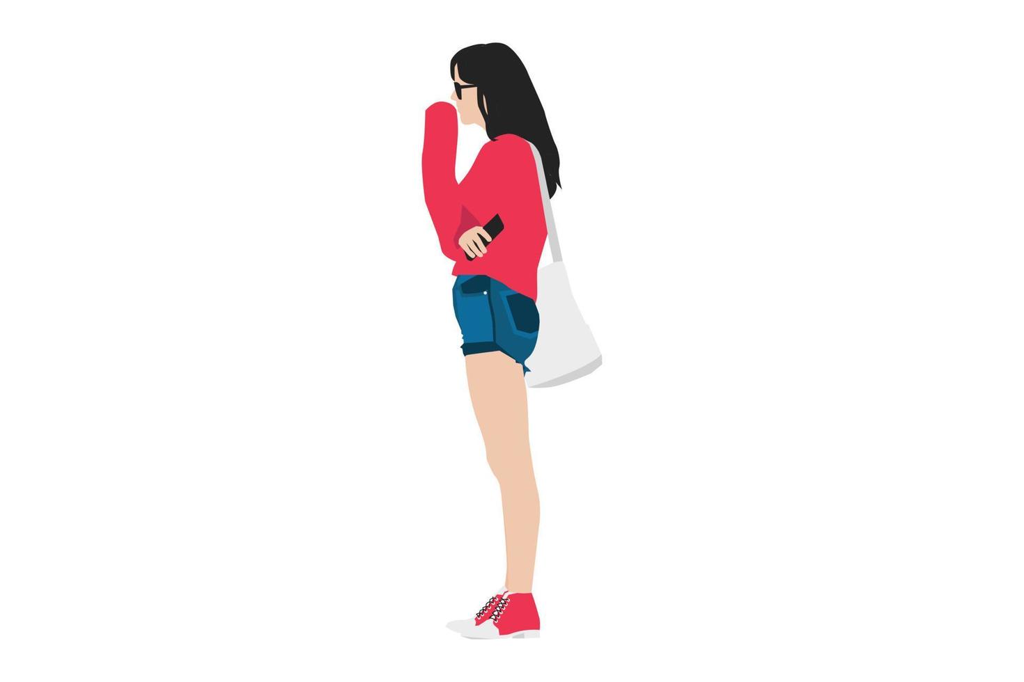 Vector illustration of casual women posing on the sidewalk