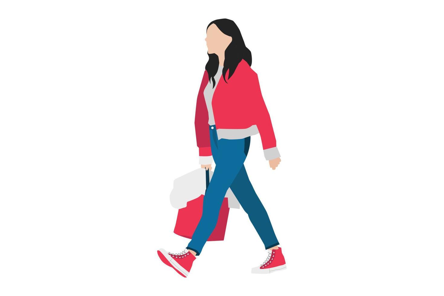Vector illustration of fashionable women walking on the sidewalk
