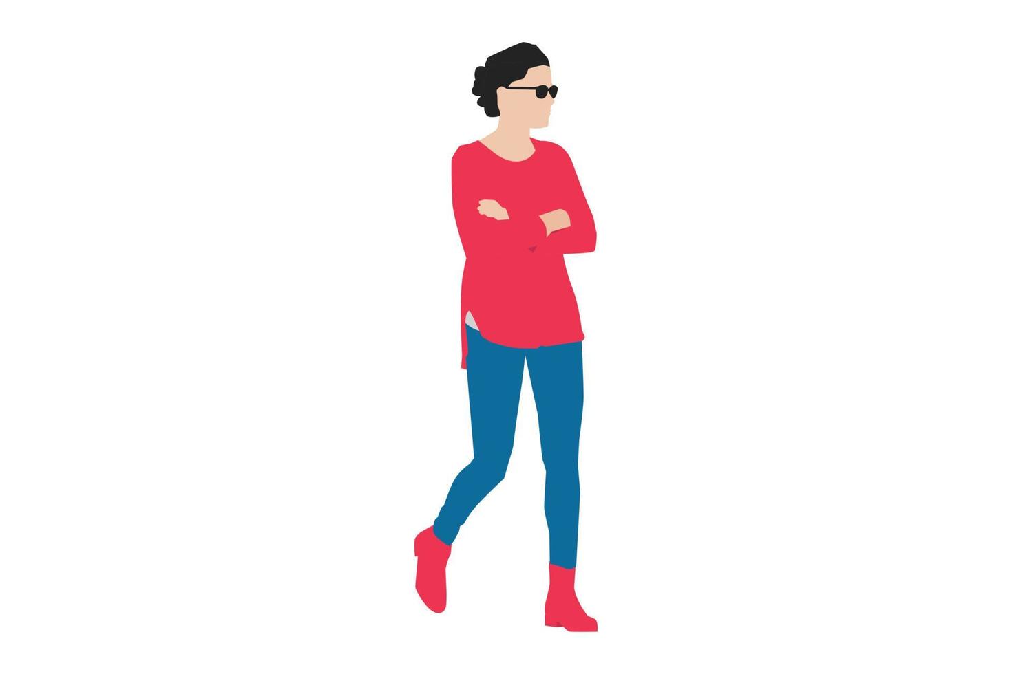 Vector illustration of casual women walking on the sidewalk