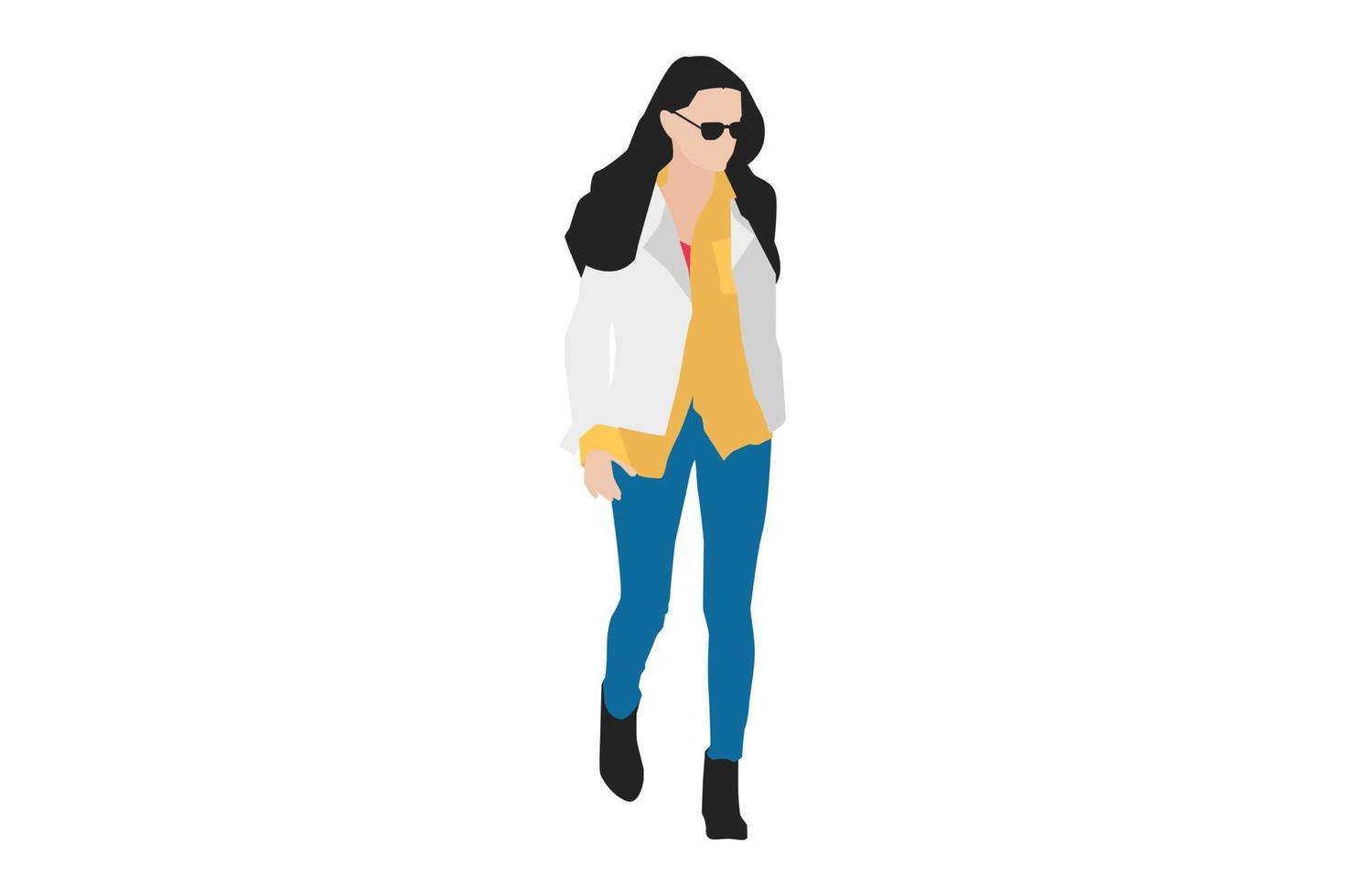 Ilustración vectorial de mujeres de moda caminando por la acera vector