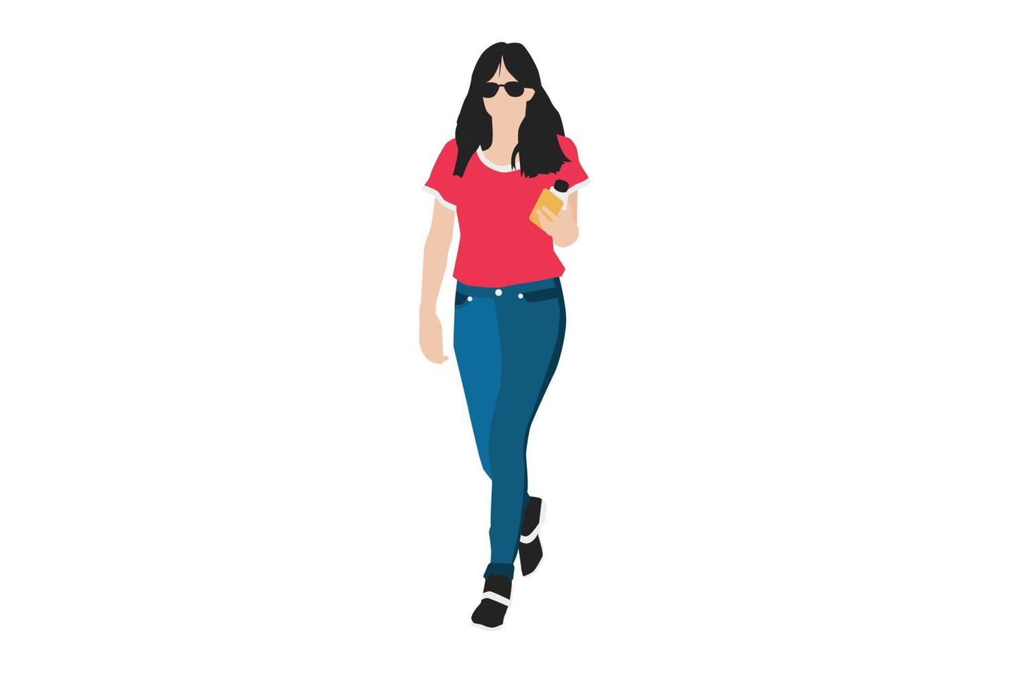 Ilustración vectorial de mujeres casuales caminando por la acera vector