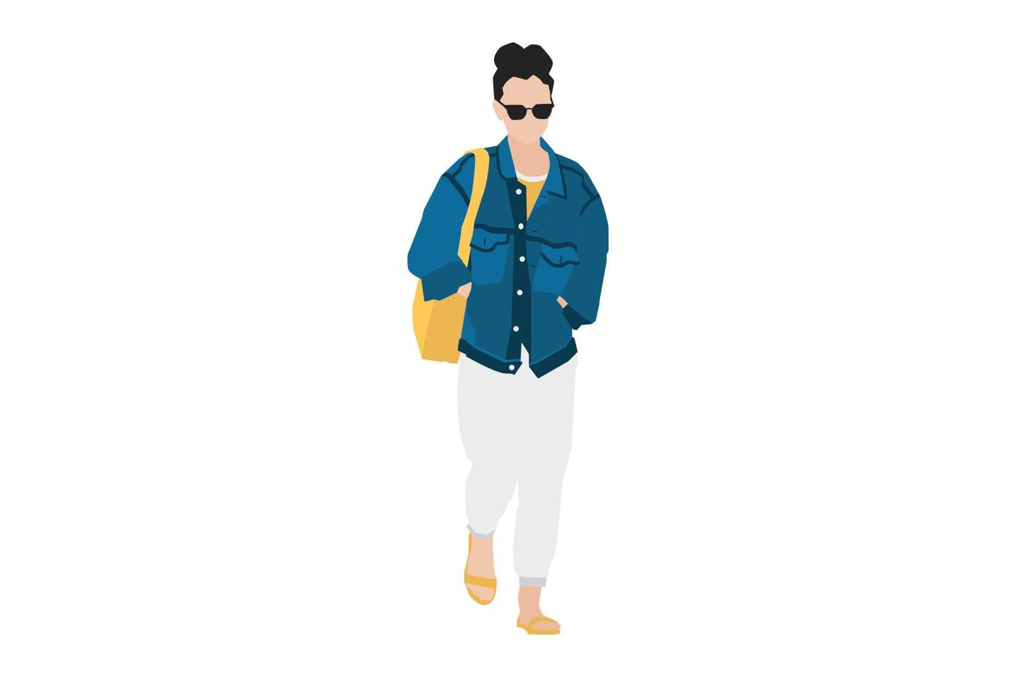 Vector illustration of fashionable women walking on the sidewalk