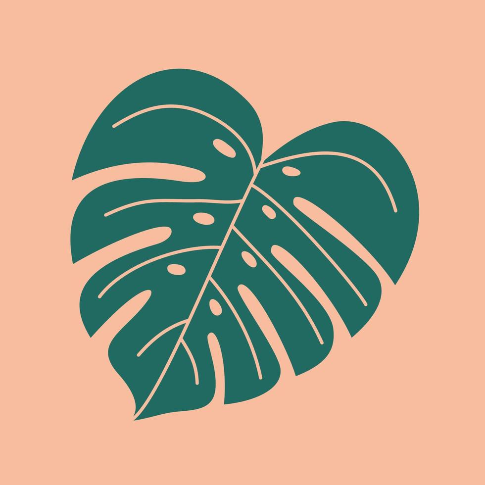 Monstera leaf isolated on pink background. Minimalist floral design. Tropical element for home decor. Vector illustration.