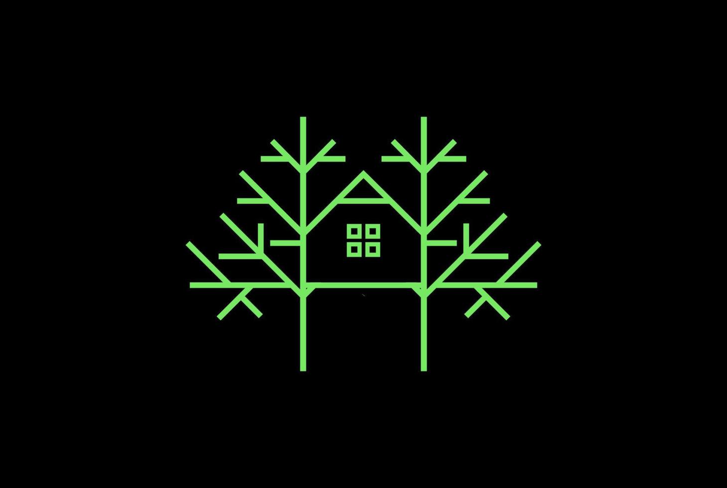 vector de diseño de logotipo de monograma de esquema de línea de casa de árbol minimalista simple