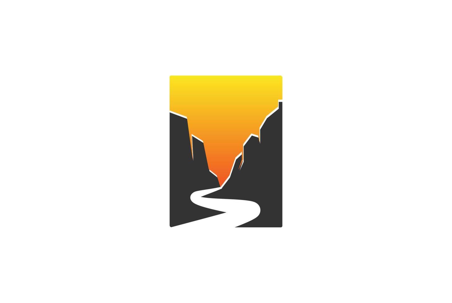 Sunset Sunrise Canyon Cliff with River Creek Road for Adventure T Shirt Logo Design Vector
