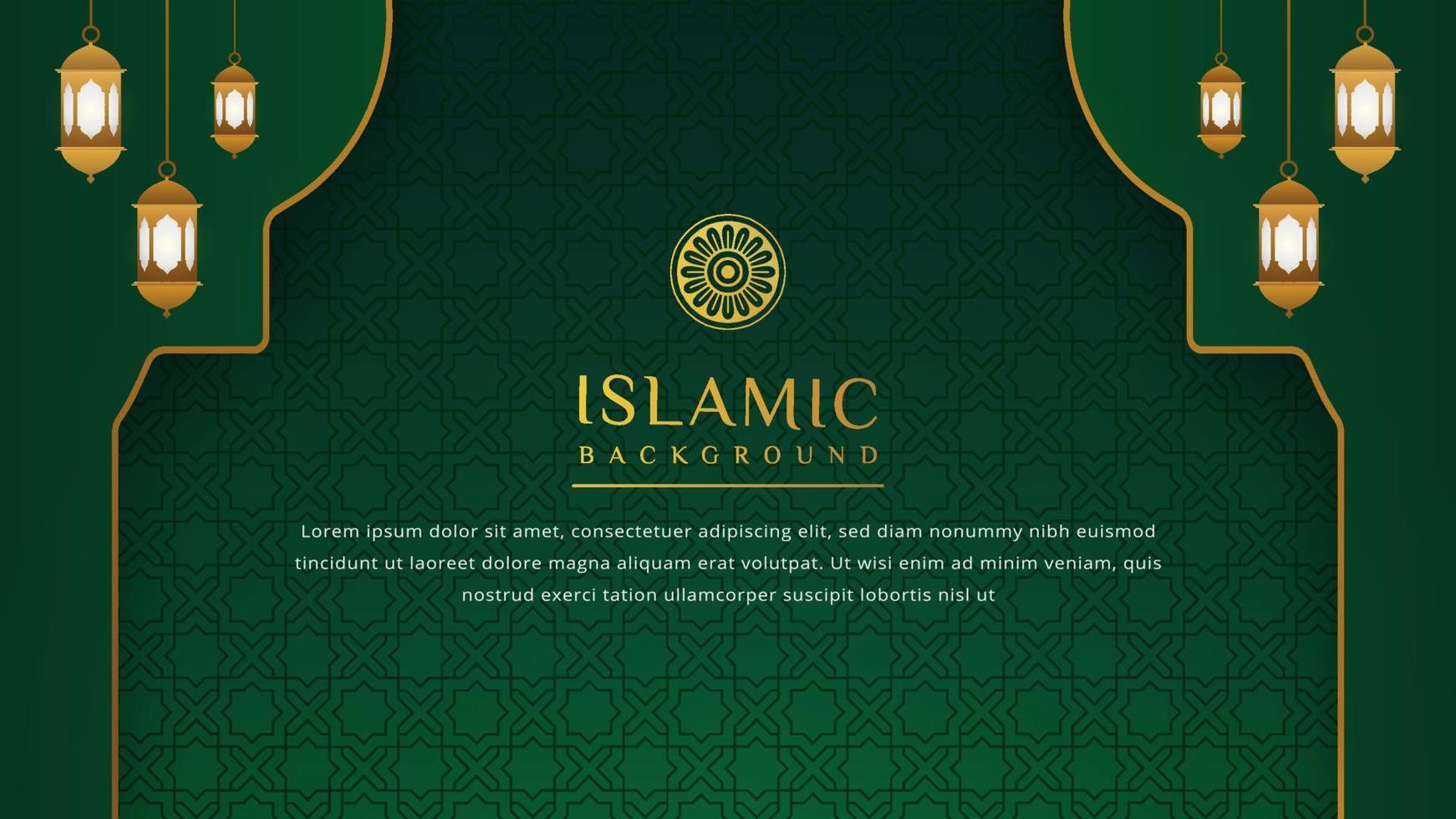 Luxury Islamic background with golden ornament border pattern and green color, ramadan background concept vector