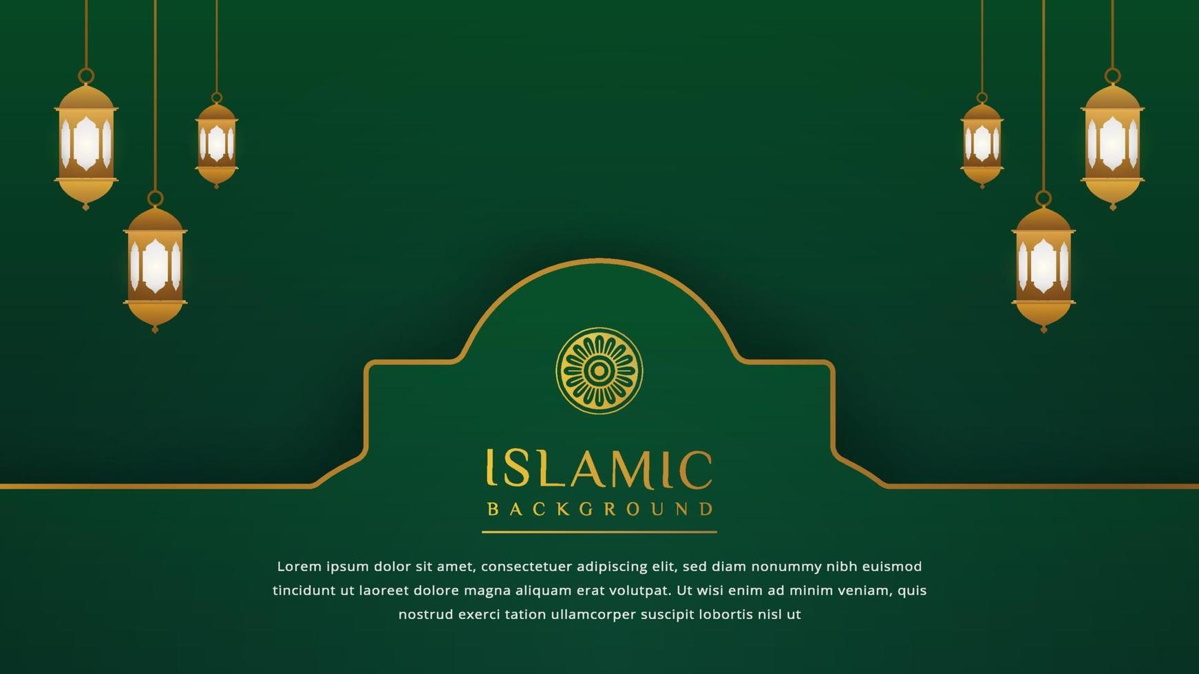 Luxury Islamic background with golden ornament border pattern and green color, ramadan background concept vector