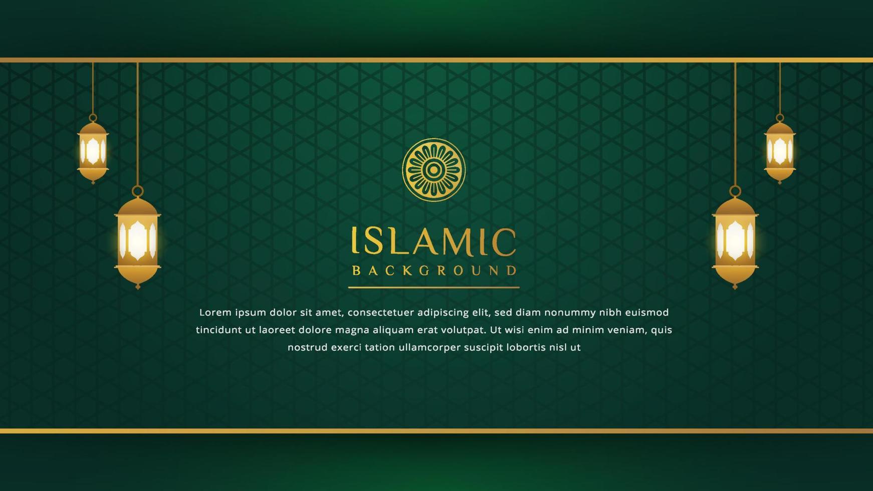 Luxury Islamic background with golden ornament border pattern and green color, ramadan background concept vector