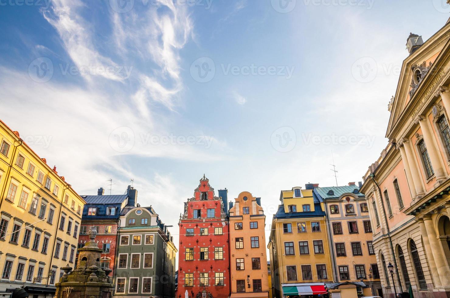 Traditional typical buildings with colorful walls, Stockholm, Sweden photo