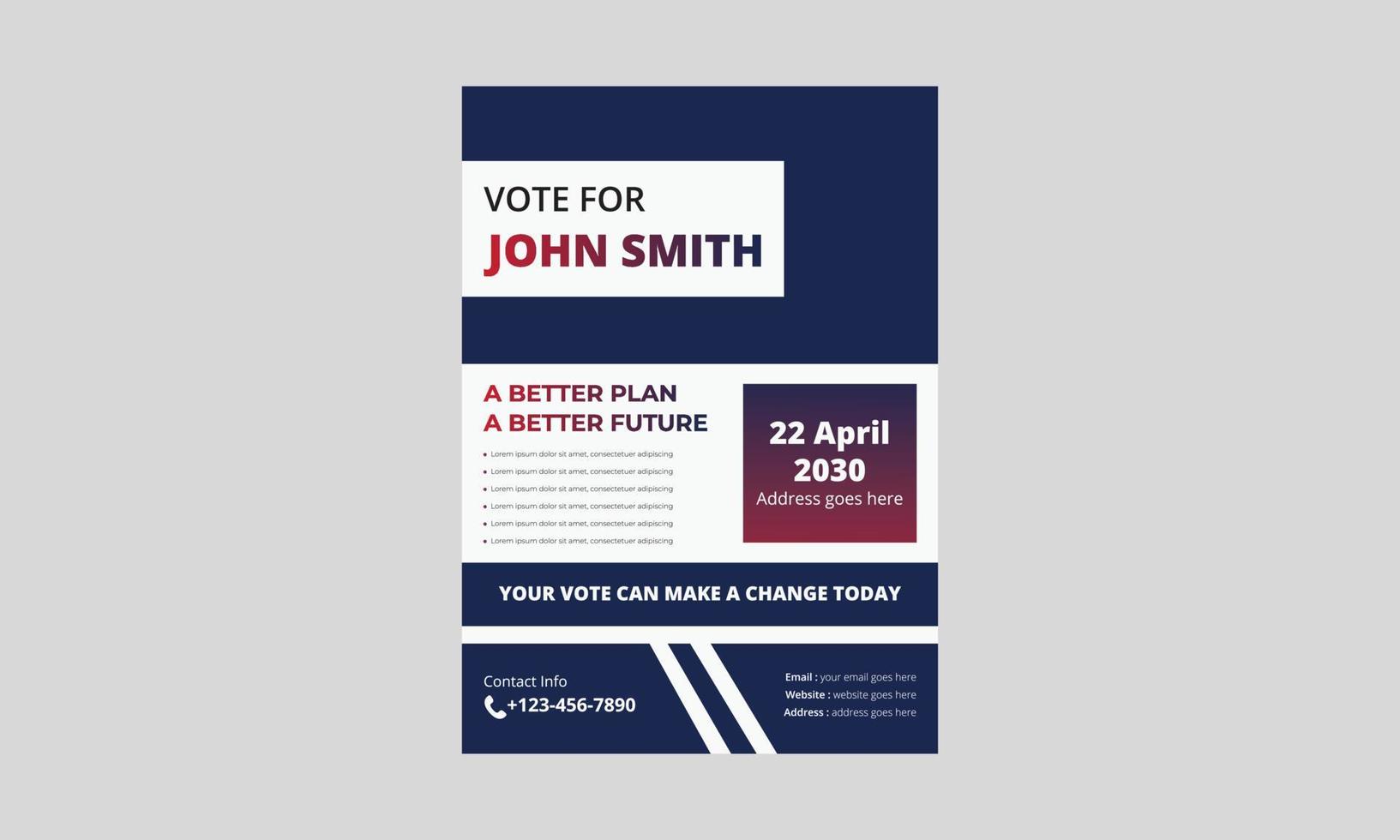 Election flyer template design. Political election flyer design. vote now election poster leaflet design. a4 template, brochure design, cover, flyer, poster, print-ready vector