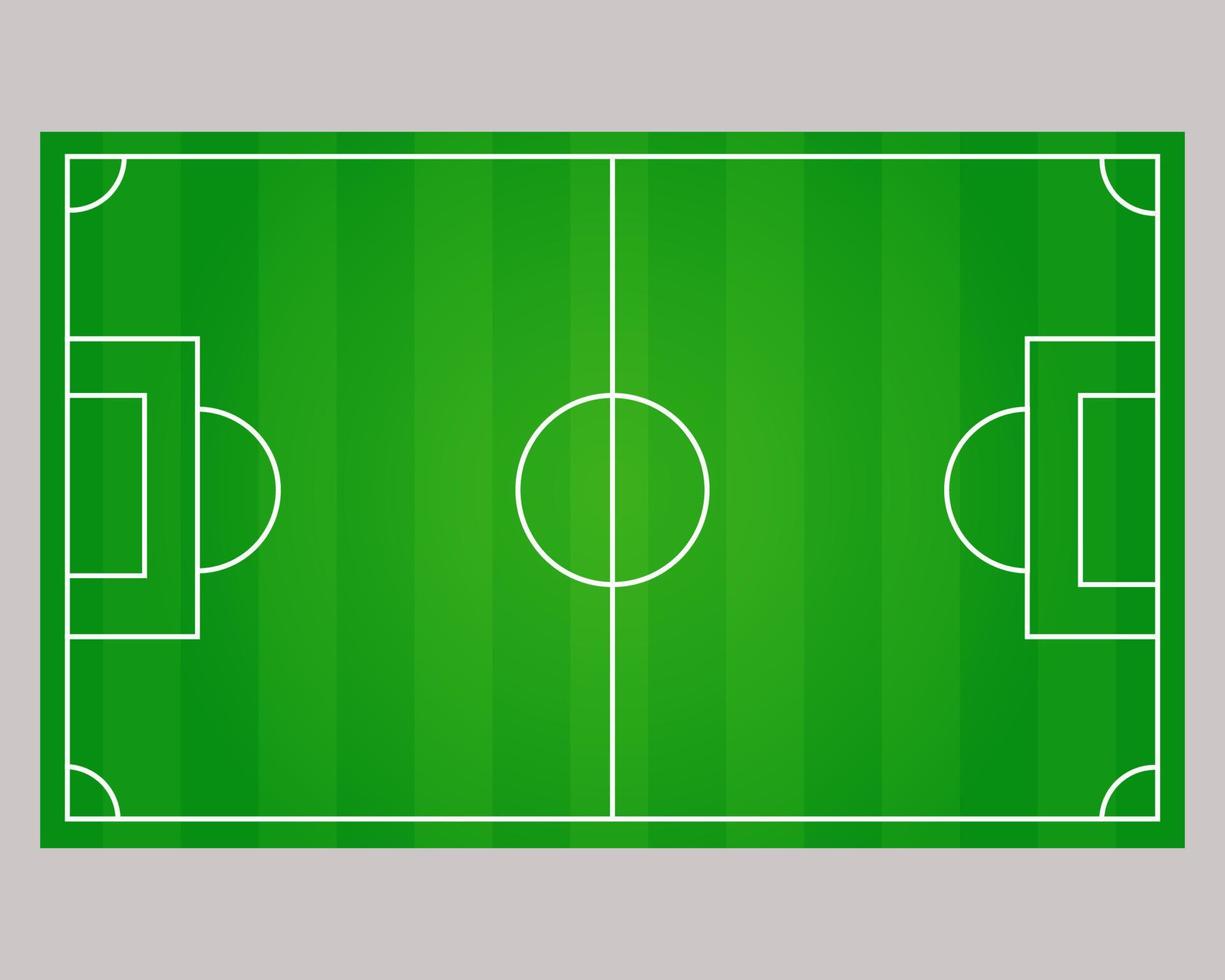 Top view. Green striped soccer field with markings. vector