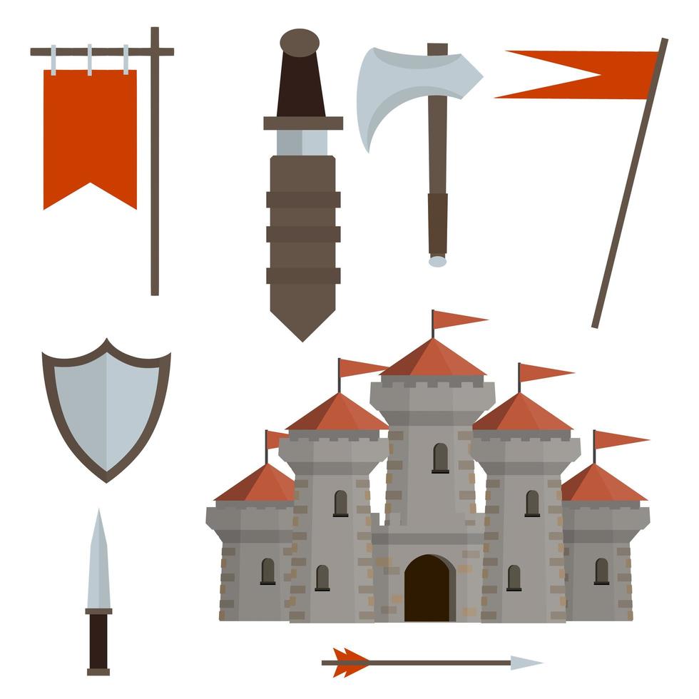 castillo medieval con torre. ilustración plana de dibujos animados vector