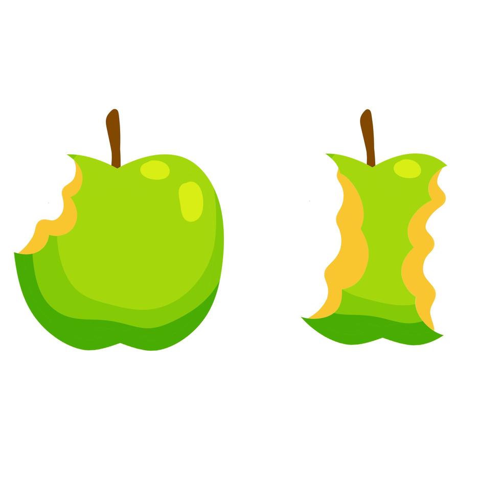 Green apple core. Bitten sweet fruit. vector