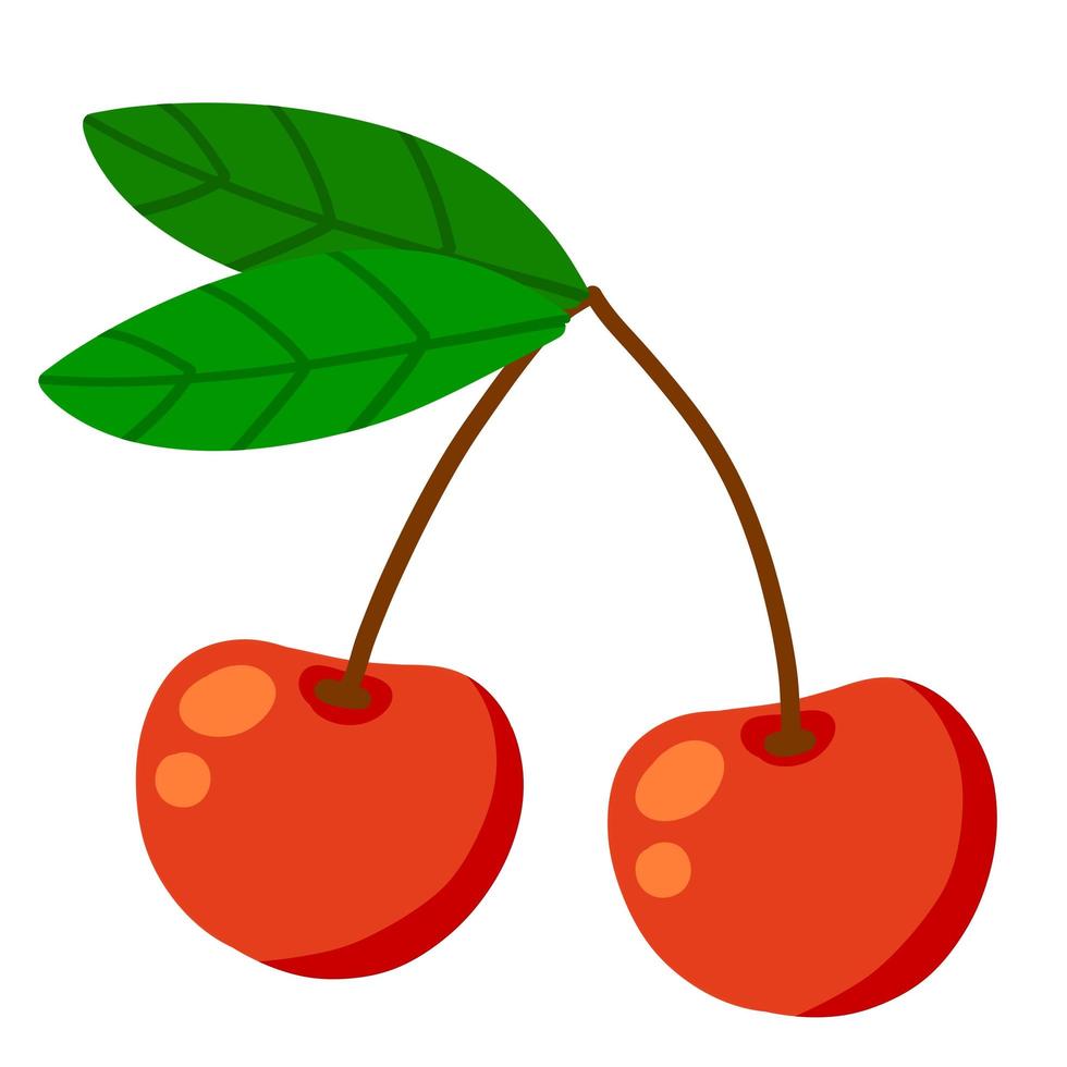 Cherry. Red berry with twig and a leaf. vector